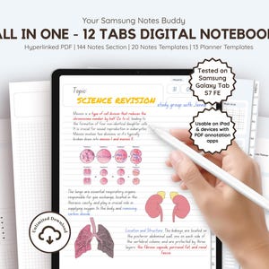 Cuaderno digital Samsung azul, bloc de notas para estudiantes con hipervínculos en PDF, plantilla de inserción para agenda, Goodnotes para iPad.