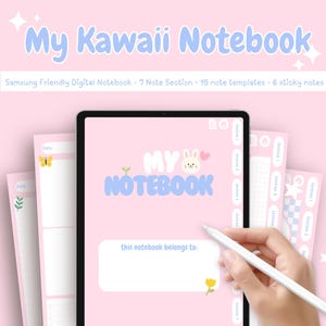 Uroczy cyfrowy notatnik Samsung, cyfrowy notatnik z hiperłączami, cyfrowy notatnik Kawaii, notatki samoprzylepne, szablon notatki do robienia notatek, Goodnotes