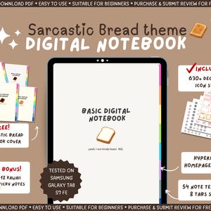 Notatnik Samsung z sarkastycznym chlebem, Notatnik cyfrowy Samsung Notes z hiperlinkami, Notatnik cyfrowy Kawaii z naklejkami, Notatki z wykładów