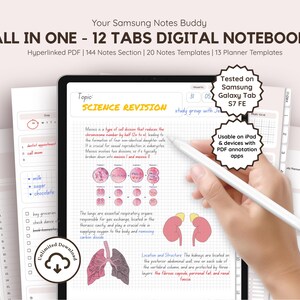 Pink Digital Notebook Samsung, Hyperlinked PDF All in One Student Notepad Lecture Notes, Planner Journal Inserts Template, Android friendly