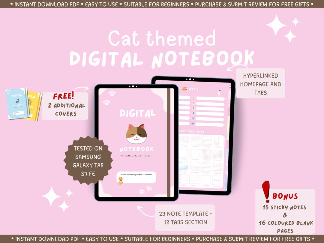 Cat Themed Samsung Notes Digital Notebook, Pastel Color Samsung Note ...