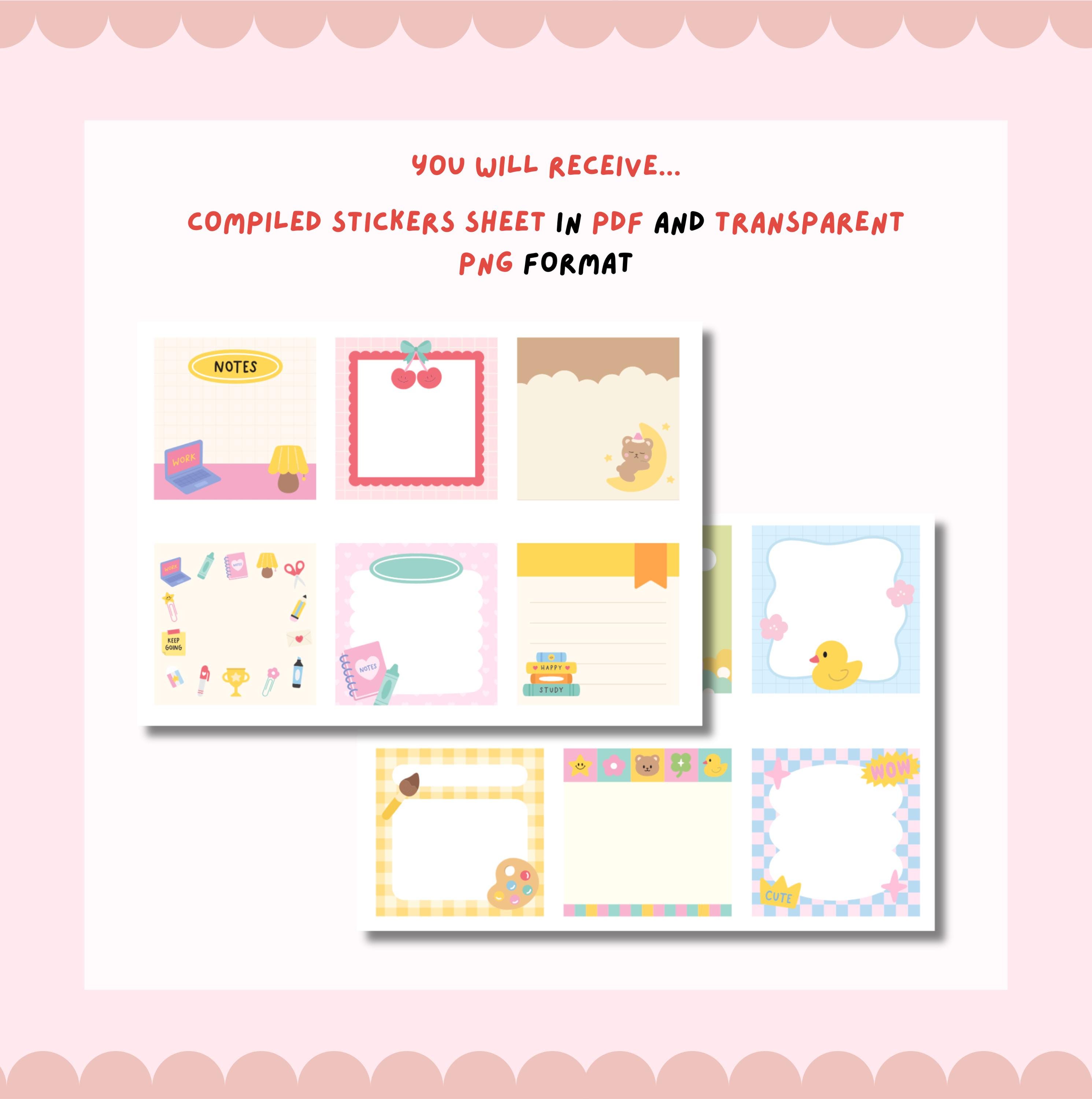 Sticky Beautful Design Kawaii Sticky Notes Bundle | Cute Pastel Doodle Designs | PNG ...