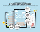 Samsung Friendly Digital Notebook, Kawaii Hyperlinked PDF notebook, Cute Note Taking template, Digital stickers transparent sheets