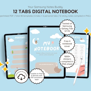 Samsung Friendly Digital Notebook, Kawaii Hyperlänkad PDF-anteckningsbok, Söt anteckningsmall, Digitala klistermärken genomskinliga ark
