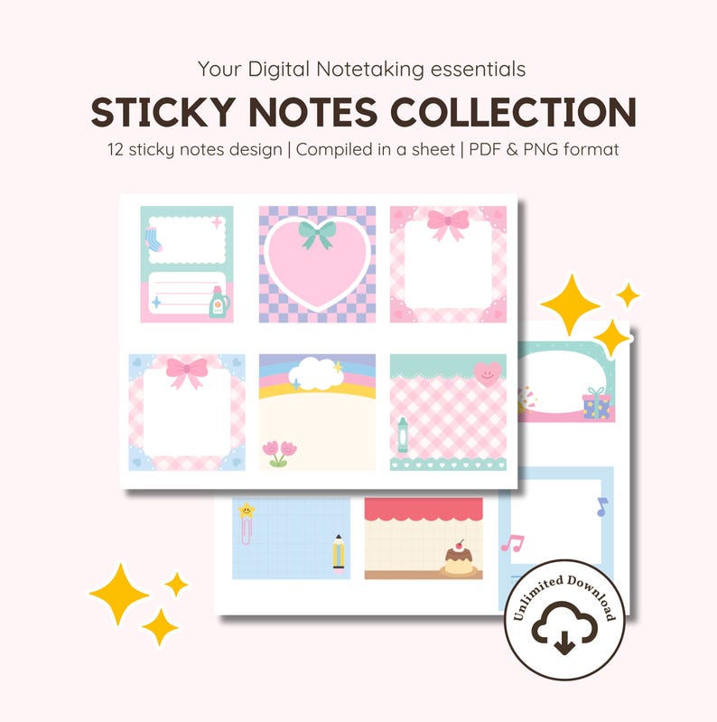 Sticky Beautful Design Kawaii Digital Sticky Notes | Cute Pastel Sticky Notes | PNG ...