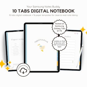 Goose Themed Digital Notebook Samsung Galaxy Tab, 10 Hyperlinked Tabs, Android Friendly, 16 Template Pages, for students, lecture notes easy