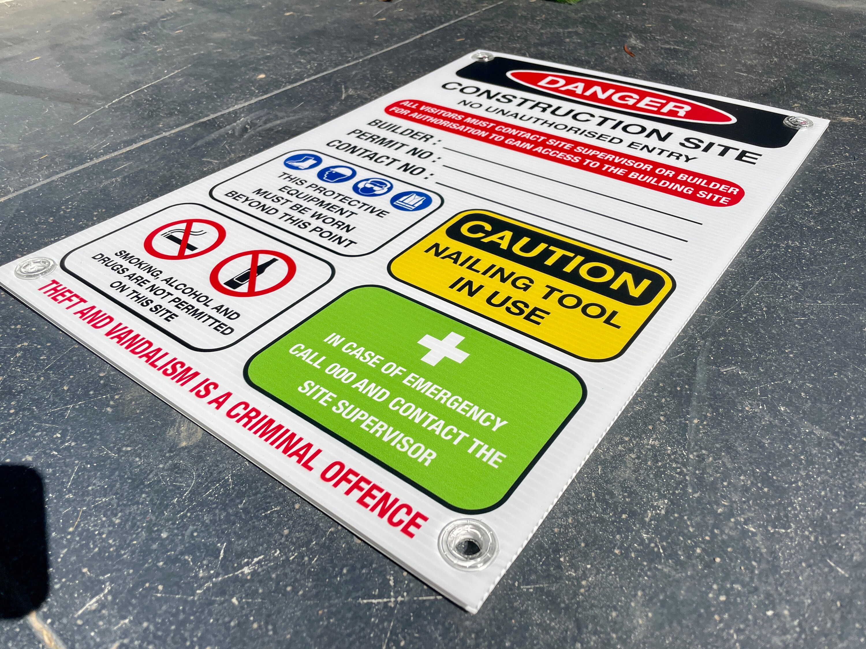 Danger Builder Construction Site Safety Sign, 5mm Thick Corflute With ...