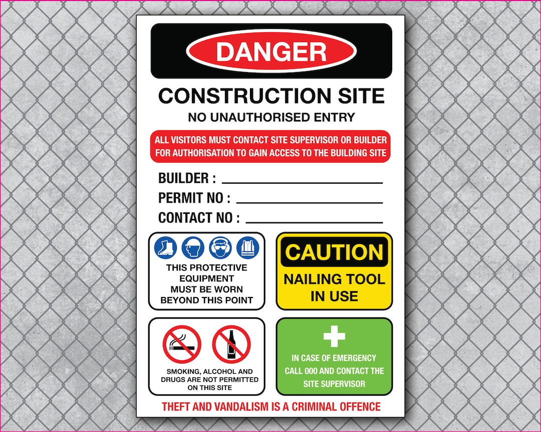 Danger Builder Construction Site Safety Sign, 5mm Thick Corflute With ...