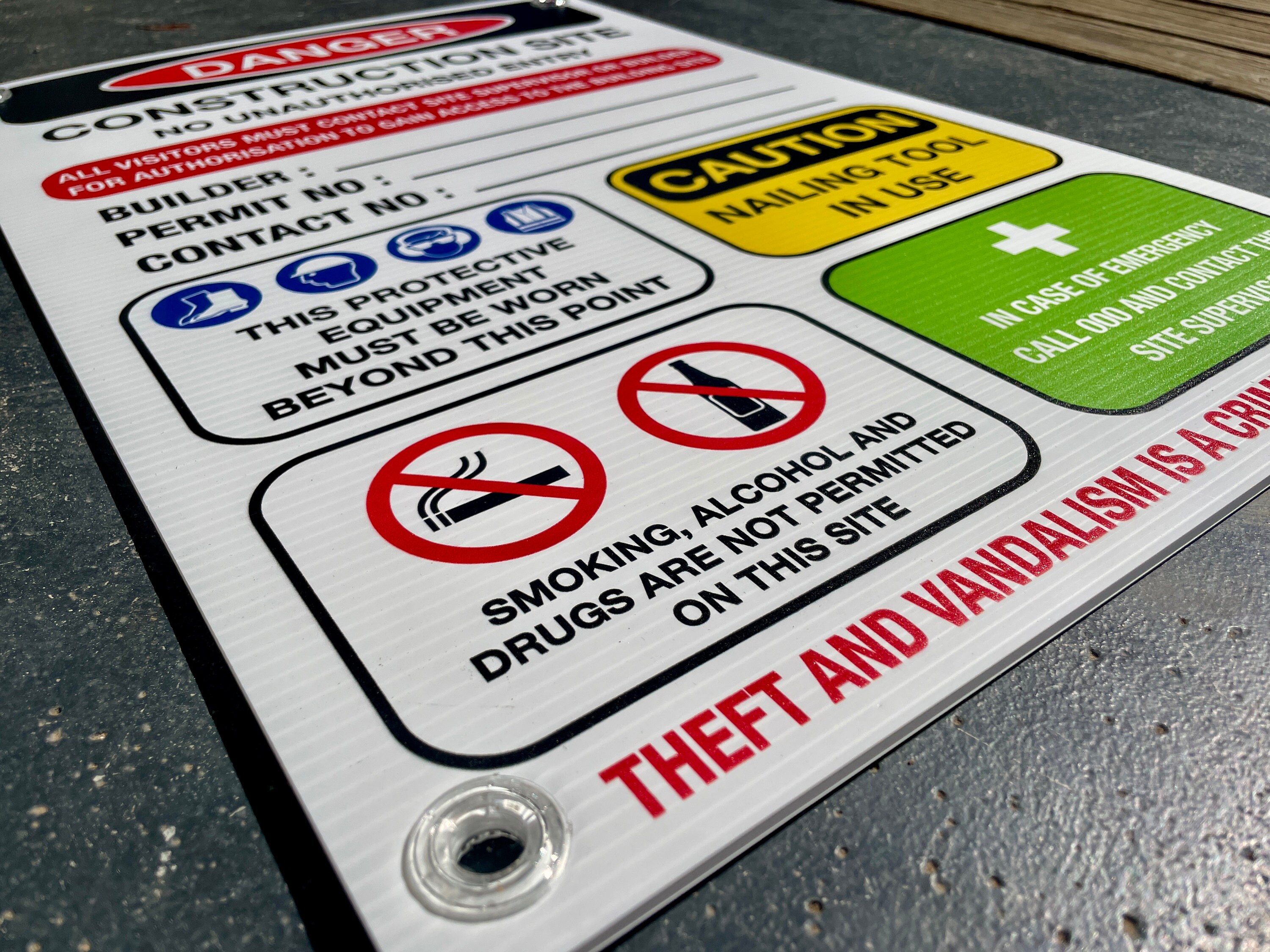Danger Builder Construction Site Safety Sign, 5mm Thick Corflute With ...