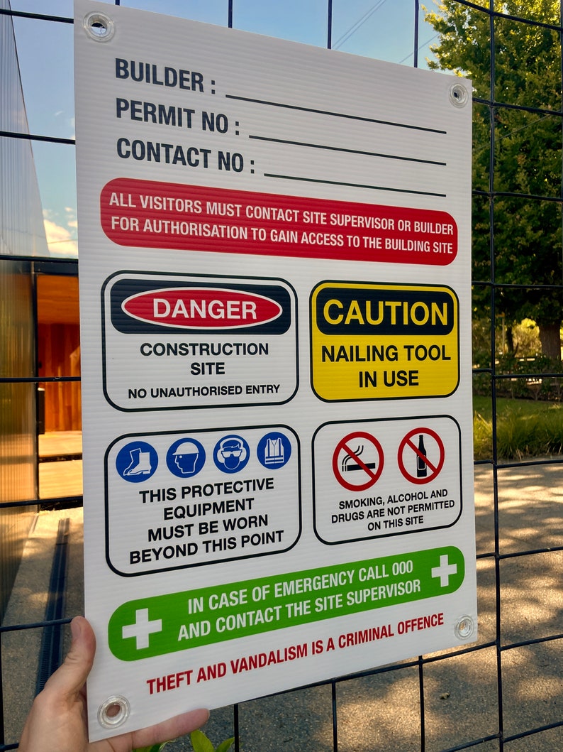 Danger Builder Construction Site Safety Sign, 5mm Thick Corflute With ...