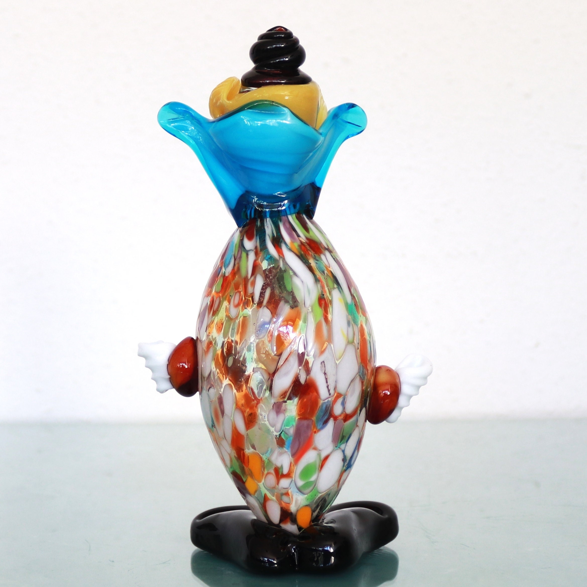Colorful Glass Clown Ornament - Handmade Smiling Clown Decor For Home & Office