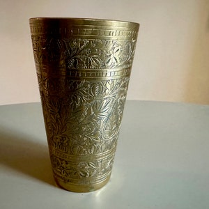 Brass Lassi Cup with Intricate Floral Pattern, India