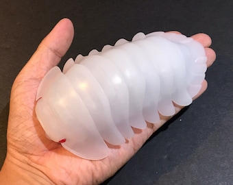 Plastic Pill Bug Roly Poly Insect Potato Bug Isopod Figure w/Moving Parts - Albino Clear White Color 14cm