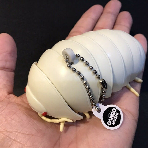 Plastic Pill Bug Roly Poly Insect Potato Bug Isopod KEYCHAIN Figure w/Moving Parts - CREAM WHITE Color 9cm