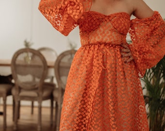 Floris orange Women's Boho Dress |  lece Dress For The Maternity Session | Photo Props | Pregnancy Photo Shoot