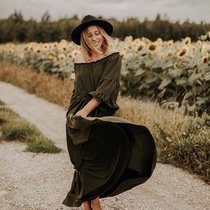 Semina dark green Women's Boho Dress | Dress For The Maternity Session | Photo Props | Pregnancy Photo Shoot