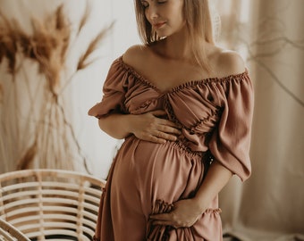 Selinas powder pink color Women's Boho Dress |  Dress For The Maternity Session | Photo Props | Pregnancy Photo Shoot