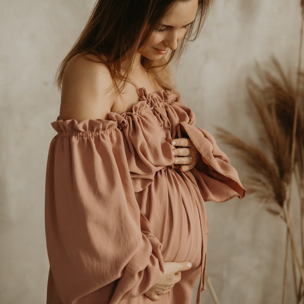 Milini  powder pink colorWomen's Boho Dress |  Dress For The Maternity Session | Photo Props | Pregnancy Photo Shoot