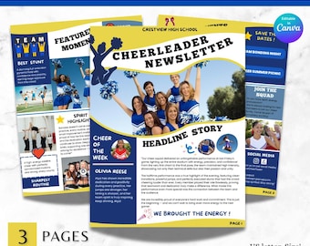 Cheerleader Newsletter Template, Cheerleading, Cheer Flyer, Team Spirit Updates, Dance Flyer, Dance Newsletter, Sport News, School Flyer