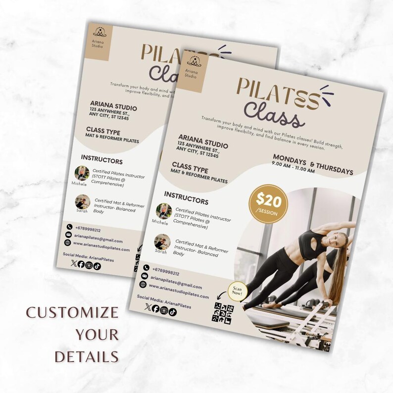 Editable Pilates Class Flyer Template Pilates Flyer Instructor Pilates ...