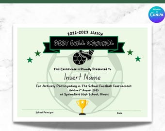 Editable Soccer Certificate Football Certificate Award End of Season Award Digital Sport Certificate Printable Certificate of Participation