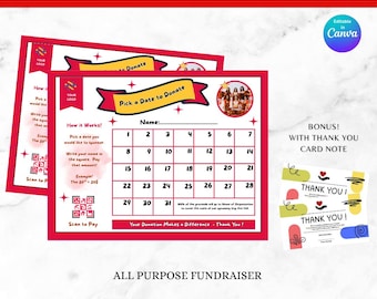 Pick A Date Fundraiser Template Editable Donation Tracker Pick A Date to Donate for PTO School Fundraiser School Club Fundraiser Template