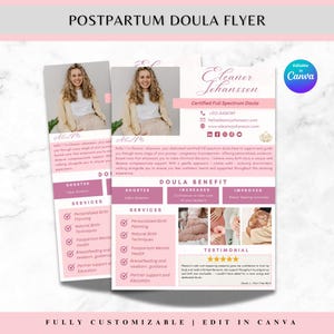 Postpartale Doula Flyer Geburt Doula Vorlage Geburtsplan Für Hebammen Marketing für Doula Service Template Schwangerschaft und Geburt Edukations Flyer