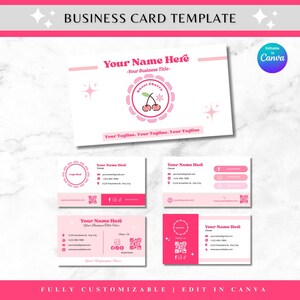 Pink Business Card Template Cute Business Card Editable Business Card Small Business Card Calling Card Design Branding Card Printable Card