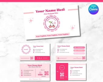 Plantilla de tarjeta de presentación rosa Tarjeta de presentación linda Tarjeta de presentación editable Tarjeta de presentación pequeña Diseño de tarjeta de presentación Tarjeta de marca Tarjeta imprimible