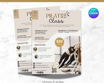 Editable Pilates Class Flyer Template Pilates Flyer Instructor Pilates Promo Fitness Flyer Yoga Class Flyer Fitness Flyer Pilates Studio