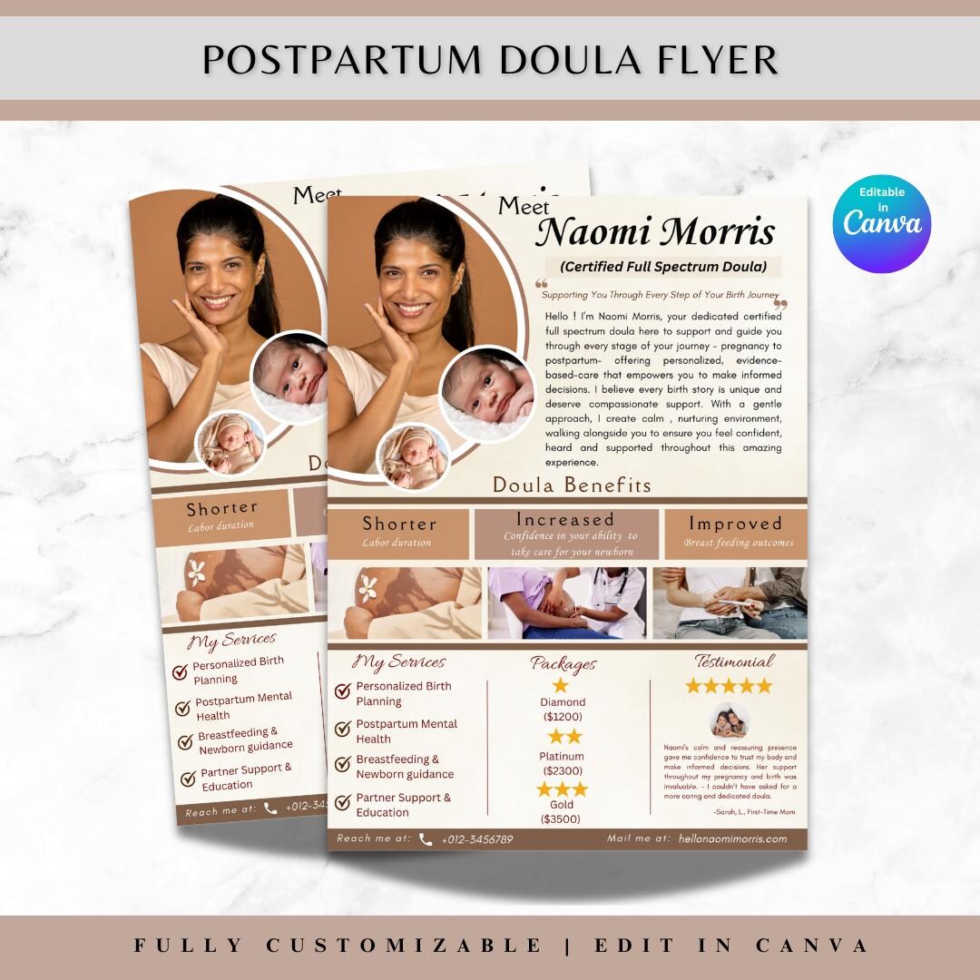 Postpartum Doula Flyer Birth Doula Template Birth Plan for Midwives ...