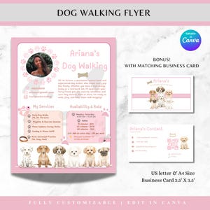 Redigerbar flygblad för hundpromenader Hundpromenadstjänster Hundpassningsflyer Hundpromenader Hundvisitkort Flyer för företag inom husdjur Flyer för hundvård Djurvakt