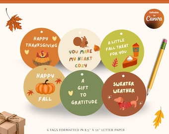 Fall Gift Tags Template Fall Favor Tags Thanksgiving Tags Packaging Tags Thank You Tags Holiday Gift Tags Autumn Tags Labels Tags Gifts