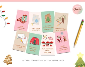 40 Advent Calendar Activity Cards Editable Christmas Countdown Kids Advent Cards Printable Christmas Cards Activity Cards Christmas Wishlist