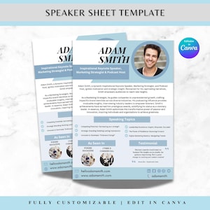 Printable Speaker Sheet Template Editable Keynote Speaker One Sheet Conference Speaker Press Kit Professional Speaker Profile for Coaches