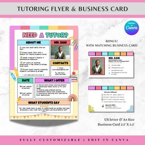 Tutoring Flyer Tutor Flyer for Teacher Online Tutoring Template Printable Tutor Template Editable Summer Tutor Elementary Tutor Page School
