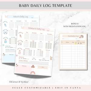 Modelo de registro diário do bebê - Rastreador de atividades minimalista para creche e berçário. Boletim do bebê. Diário para crianças pequenas. Rastreador de atividades para bebês para impressão.
