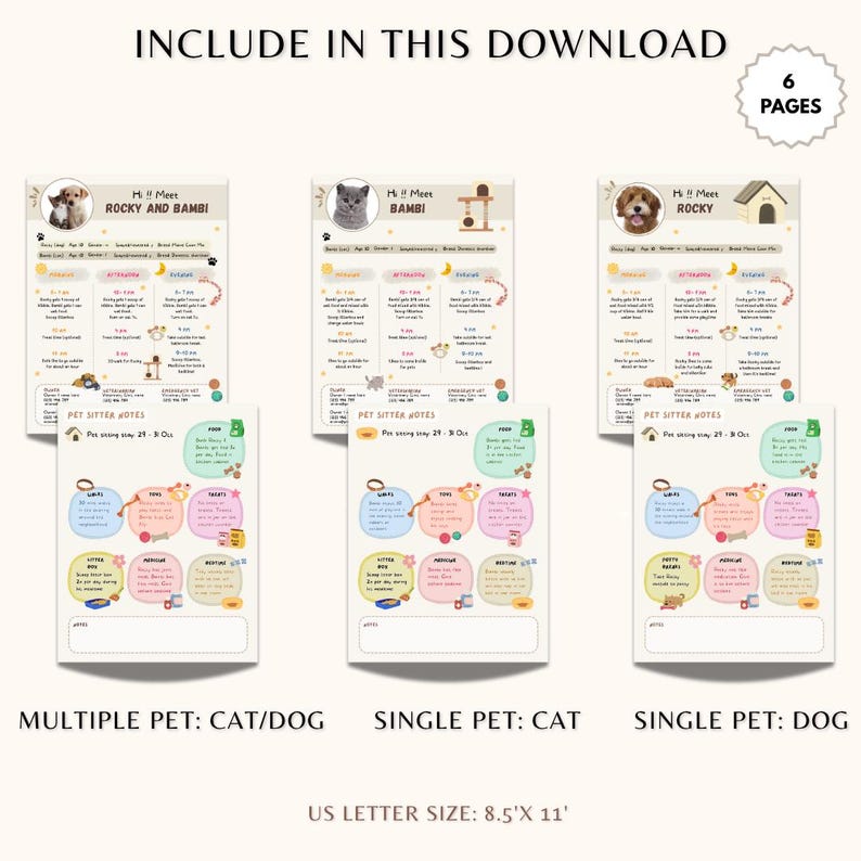 Pets Design Note Editable Pet Sitter Notes I Instant Download I Petsitter Information I ...