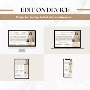 May include: A website mockup displaying a therapist's website on a computer, laptop, tablet, and smartphone. The website features a photo of the therapist, a description of their services, and a call to action to book a consultation.