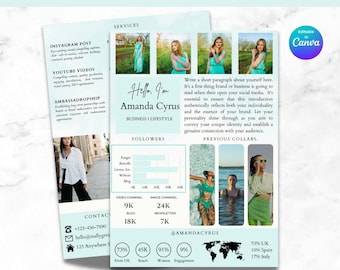 Social-Media-Kit-Vorlage Infulency-Rate-Services-Content-Creator-Rate-Sheet-Vorlage Blogger-Pressekit Instagram Media Kit Card Sheet UGC