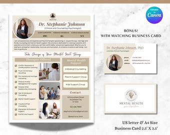 Mental Health Therapist Flyer Psychology Flyer Template Therapy Marketing Flyer for Counselor Meet Your Psychologist Counseling Poster
