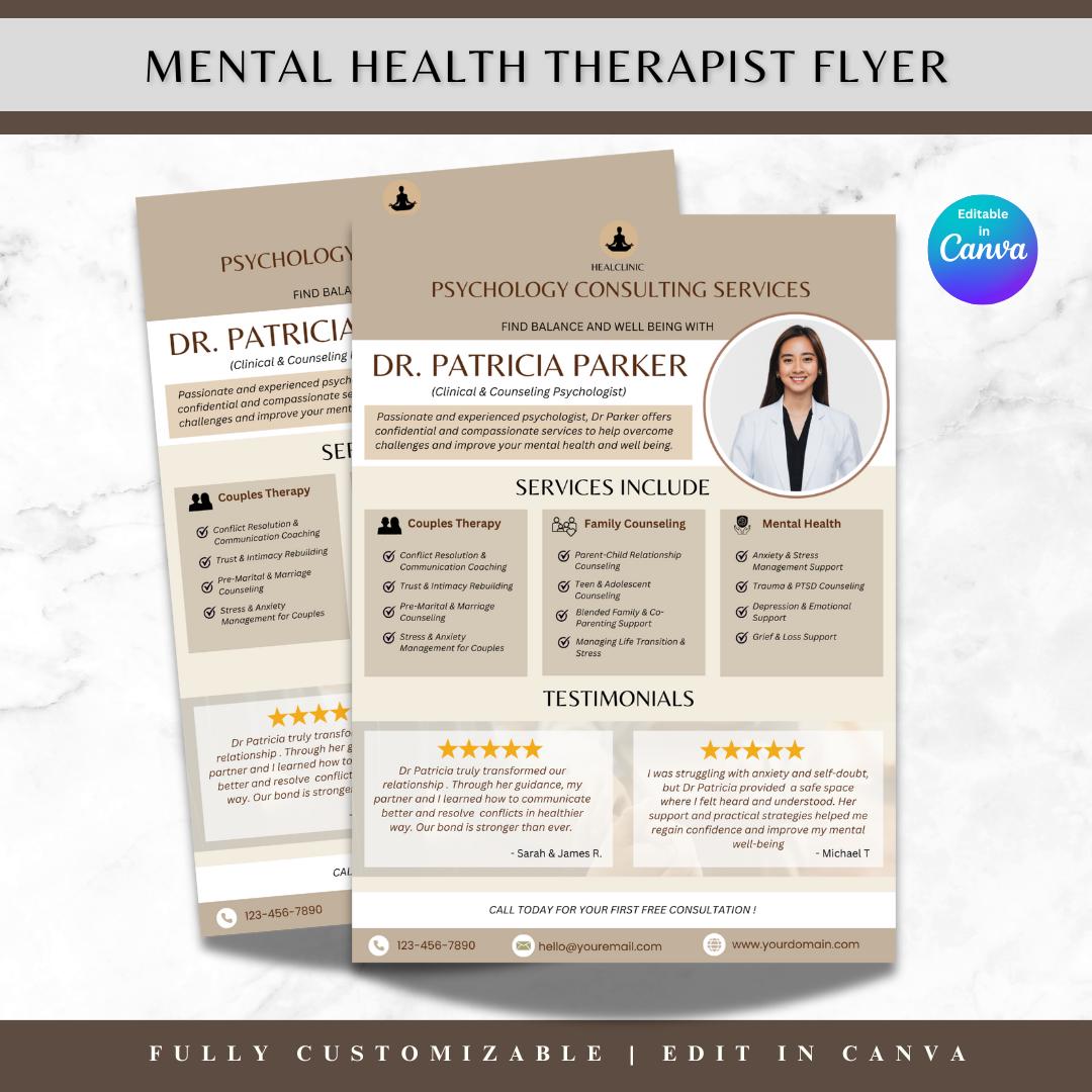 Mental Health Therapist Flyer Editable Counseling Flyer for Counselor ...