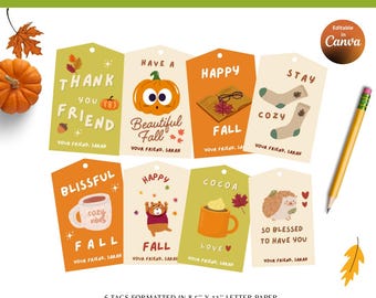 Plantilla imprimible de etiquetas de regalo de otoño, etiquetas de recuerdo de otoño, etiquetas de Acción de Gracias, etiquetas de agradecimiento de otoño, etiquetas para fiestas, etiquetas para bolsas de dulces de otoño, etiquetas de regalo navideñas
