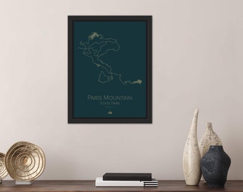 Paris Mountain State Park Trail Map - Paris Mountain State Park Trail Poster - Trail Maps - Greenville SC - Minimalist Wall Art