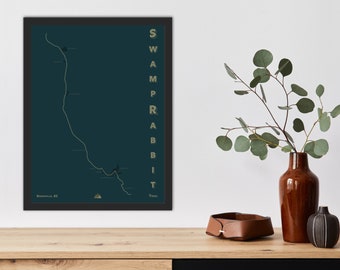 Swamp Rabbit Trail Map - Swamp Rabbit Trail Poster - Trail Maps - Greenville SC - Minimalist Wall Art