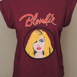 Maroon BLONDIE Deborah Harry Cap Sleeve T-shirt Size L