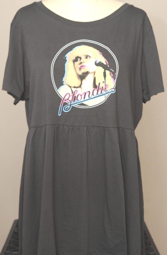 blondie t shirt dress Blondie Womens T-Shirt Dress | Charcoal Grey with Classic Band Logo Oversized Graphic Tee for Ladies | Direct from New York Tour Outfit | Pop Rock Concert Gig Top
