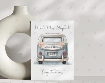 Handmade Campervan Wedding Card, Personalised Motorhome Wedding Gift