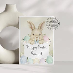 Carte personnalisée d'oeufs de Pâques, carte de joyeuses Pâques pour enfants, enfants, carte pour fils, fille, nièce, neveu, petite-fille, petit-fils, lapin