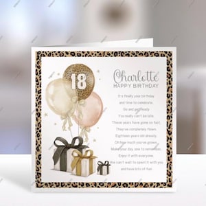 Carte personnalisée imprimé léopard, carte de joyeux anniversaire, Cerdyn Penblwydd Hapus, carte de ballons, carte de voeux, carte d'anniversaire personnalisée pour elle
